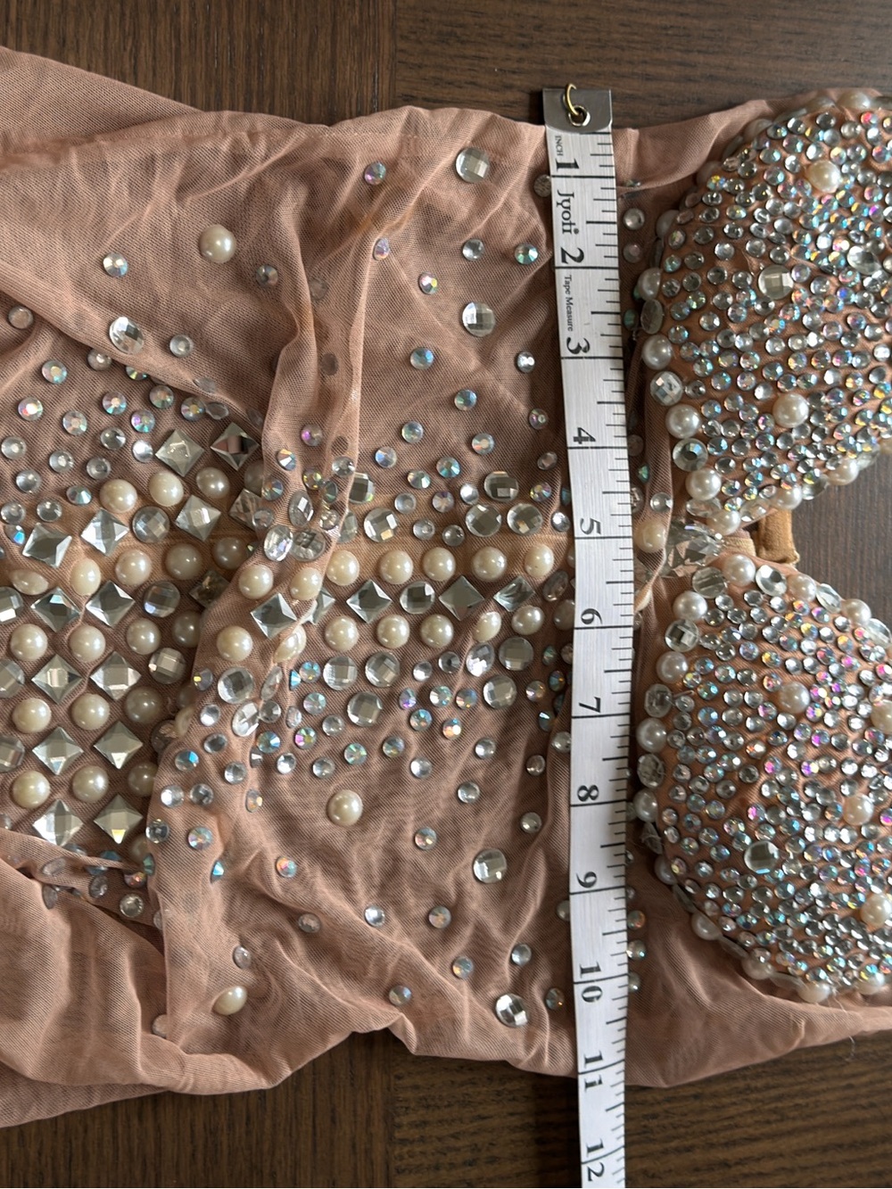 Rhinestone Crystal Embellished Nude Stretch Bodysuit One Piece Costume - Picture 9 of 11